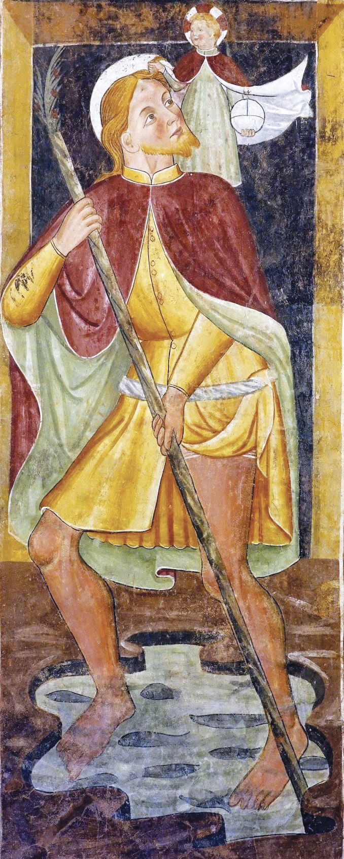 1 - San Cristoforo; Affresco; Ignoto; Seconda metà XV secolo; Pieve di Santa Maria; Beinette.