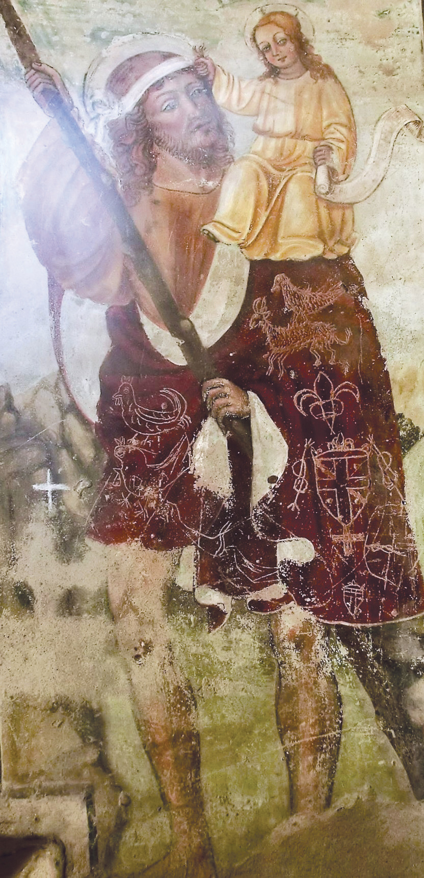 2 - San Cristoforo; Affresco; Ignoto; Seconda metà XV secolo; Chiesa di San Pietro; Cavallermaggiore.