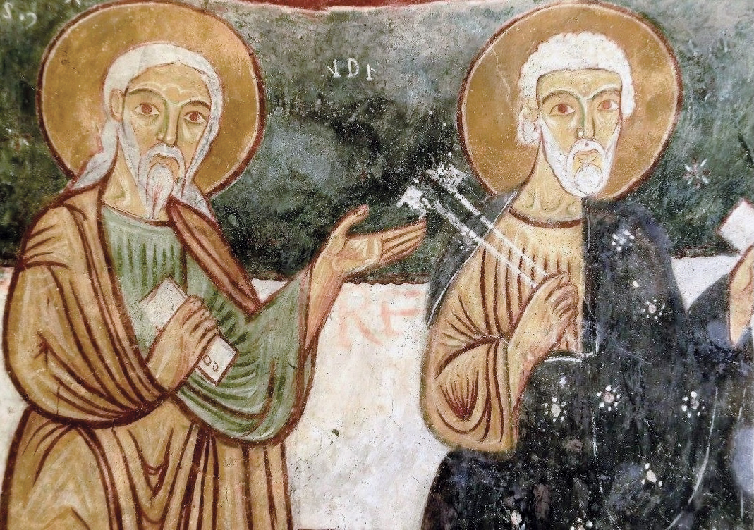 Sant’Andrea e San Pietro; Affresco; Inizi XV secolo; Autore ignoto; Pieve di San Maurizio; Roccaforte Mondovì.