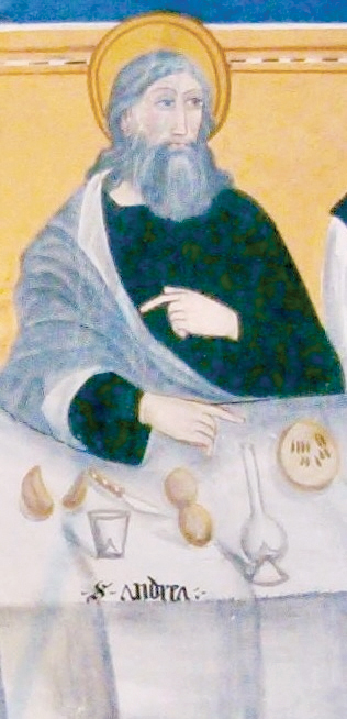 Sant’Andrea; Affresco; Inizi XVI secolo; Giovanni Botoneri; Santuario di San Magno – Cappella vecchia; Castelmagno.