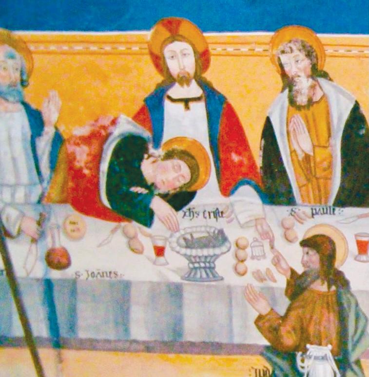 Fig. 2 - Giuda nell’ultima cena Affresco Giovanni Botoneri Inizi XVI secolo Cappella vecchia Santuario di san Magno Castelmagno