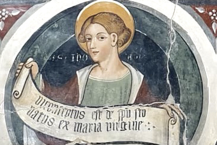 3 - San Tommaso, affresco, seconda metà del XV secolo; Antonio Dragone da Monteregale - Cappella di Santa Croce a Mondovì.