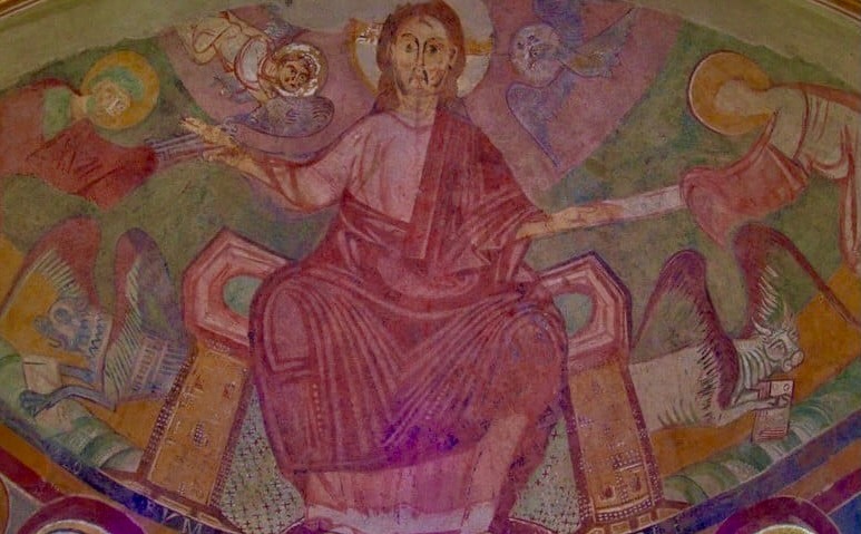 3 - San Paolo (Traditio Legis); Affresco; Ignoto; XII secolo; Santuario di Santa Maria di Acqua Dolce; Monesiglio.