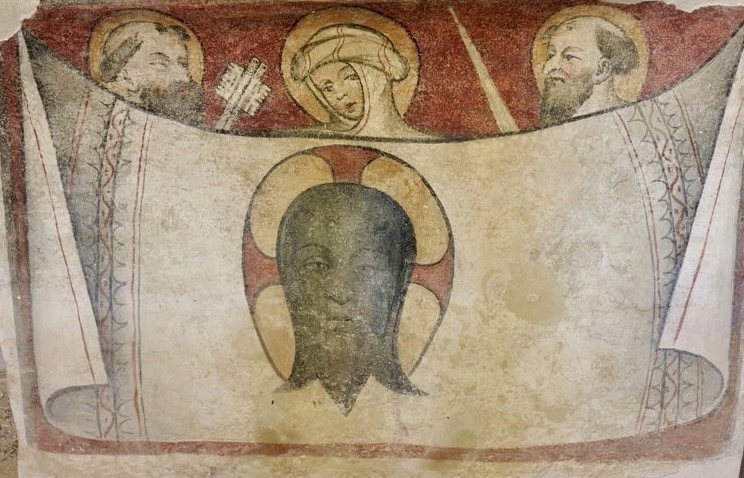 4 - San Paolo e il velo della Veronica; Affresco; Ignoto; Prima metà del XV secolo; Santa Maria del Monastero; Manta.
