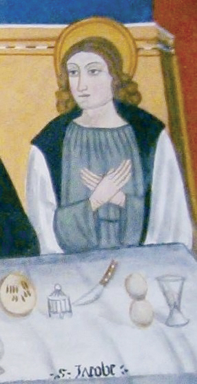 2 - San Tommaso minore; Affresco (particolare); Inizi XVI secolo; Giovanni Botoneri; Santuario di San Magno – Cappella vecchia; Castelmagno.