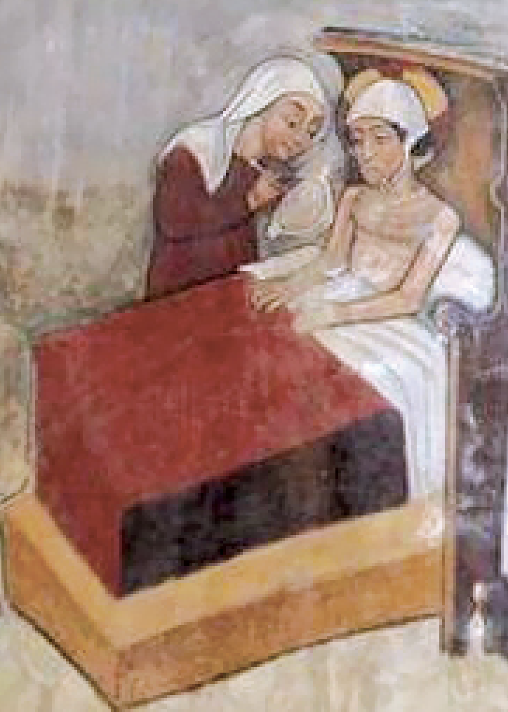 1 - Moribondo; Affresco (particolare); Seconda metà XV secolo; Ignoto; Chiesa di San Fiorenzo; Bastia Mondovì.