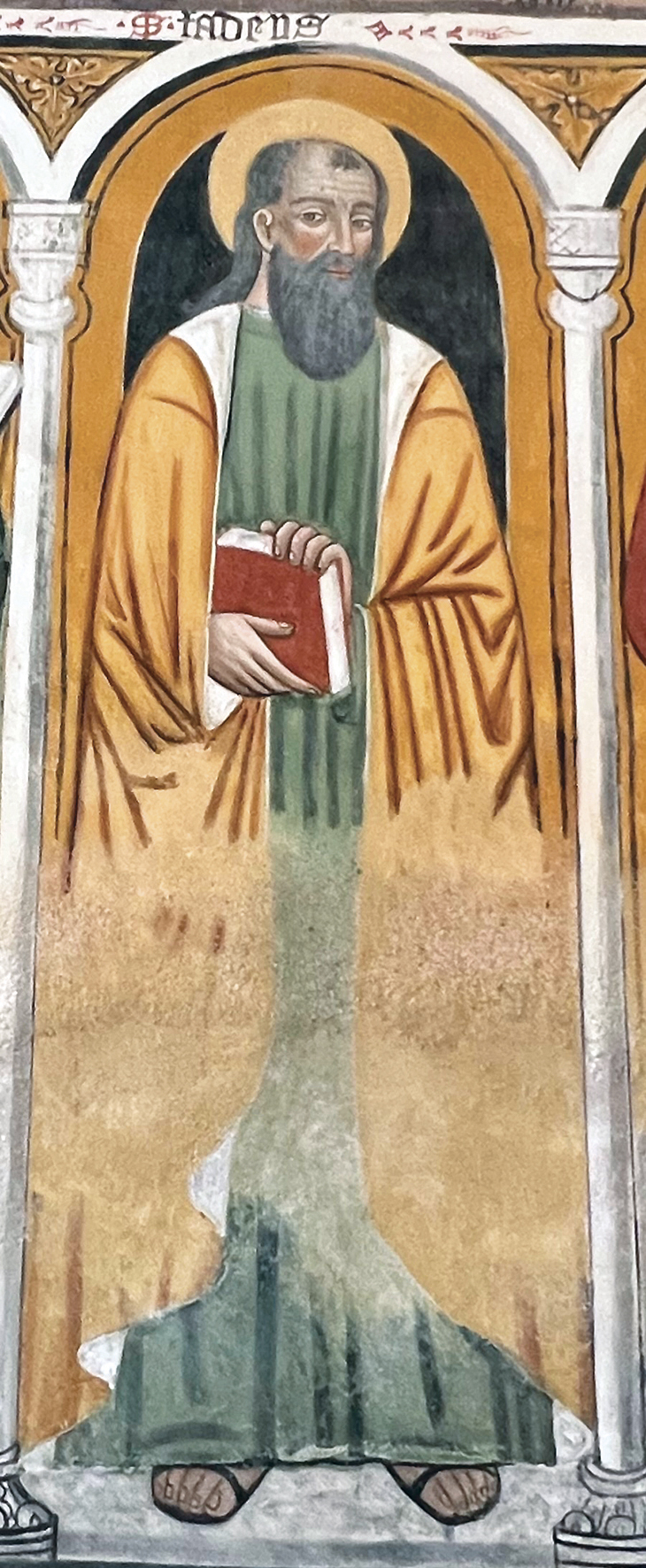 2 - San Giuda Taddeo; Affresco (particolare); Fine XIV secolo; Ignoto; Chiesa di San Martino; Lignera - Saliceto.
