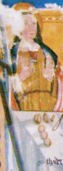 3 - San Giuda Taddeo; Affresco (particolare); Inizi del XVI secolo; Giovanni Botoneri; Santuario di San Magno; Castelmagno.