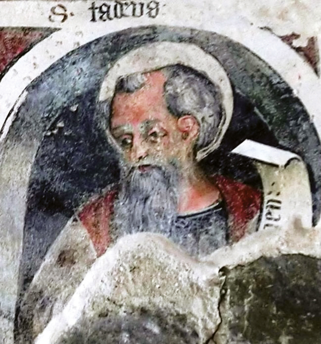 4 - San Giuda Taddeo; Affresco (particolare); Seconda metà XV secolo; Segurano Cigna; Cappella di San Ponzio; Marsaglia.