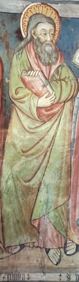2 - San Simone; Affresco (particolare); Seconda metà XV secolo; Ignoto; Cappella di San Salvatore Macra.