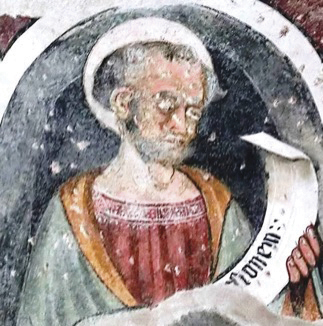 4 - San Simone; Affresco (particolare); Seconda metà XV secolo; Segurano Cigna; Cappella di San Ponzio Marsaglia.