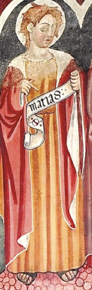 1 - San Mattia; Affresco (particolare); Seconda metà XV secolo; Ignoto; Cappella della “Madonna lunga”; Montanera