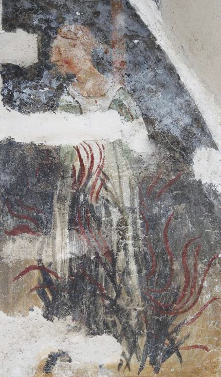 4 - Martirio di Sant’Agnese (?); Affresco; Anonimo; XIV secolo; Santuario della Madonna del Carmine; Prunetto.