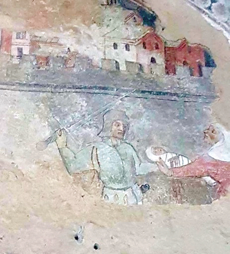 2 - Santi innocenti; Affresco (particolare); Giovanni Baleison; Seconda metà XV secolo; Cappella dei santi Stefano e Fabiano; Marmora.