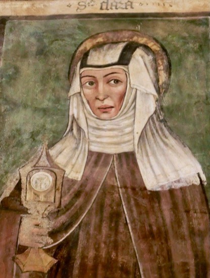4 - Santa Chiara d’Assisi; Affresco; Prima metà del; XV secolo; Guglielmetto Fantini (?); Chiesa di San Sebastiano; Pecetto (To).
