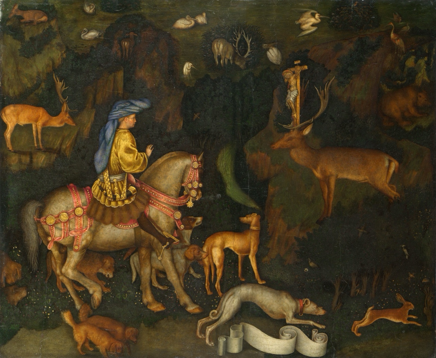 1 - Visione di Sant’ Eustachio; Tempera su tavola (particolare); Pisanello; 1438-1442; National Gallery; Londra.
