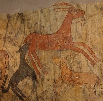 3 - Cervo (scena di caccia); Affresco (Particolare); Anonimo; XIV secolo; Collegiata di Sainte-Marie; Clans.