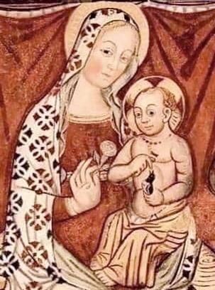 3 - Bambino con la rondine; Affresco (Particolare); Anonimo; Seconda XV secolo; Confraternita di Sant’Agostino; Saliceto.