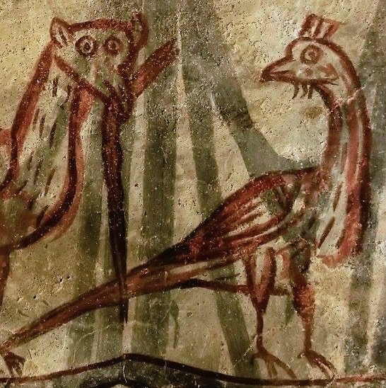 2 - Pavone; Affresco (Particolare); Anonimo; XI secolo; Cappella di San Maurizio; Roccaforte di Mondovì.