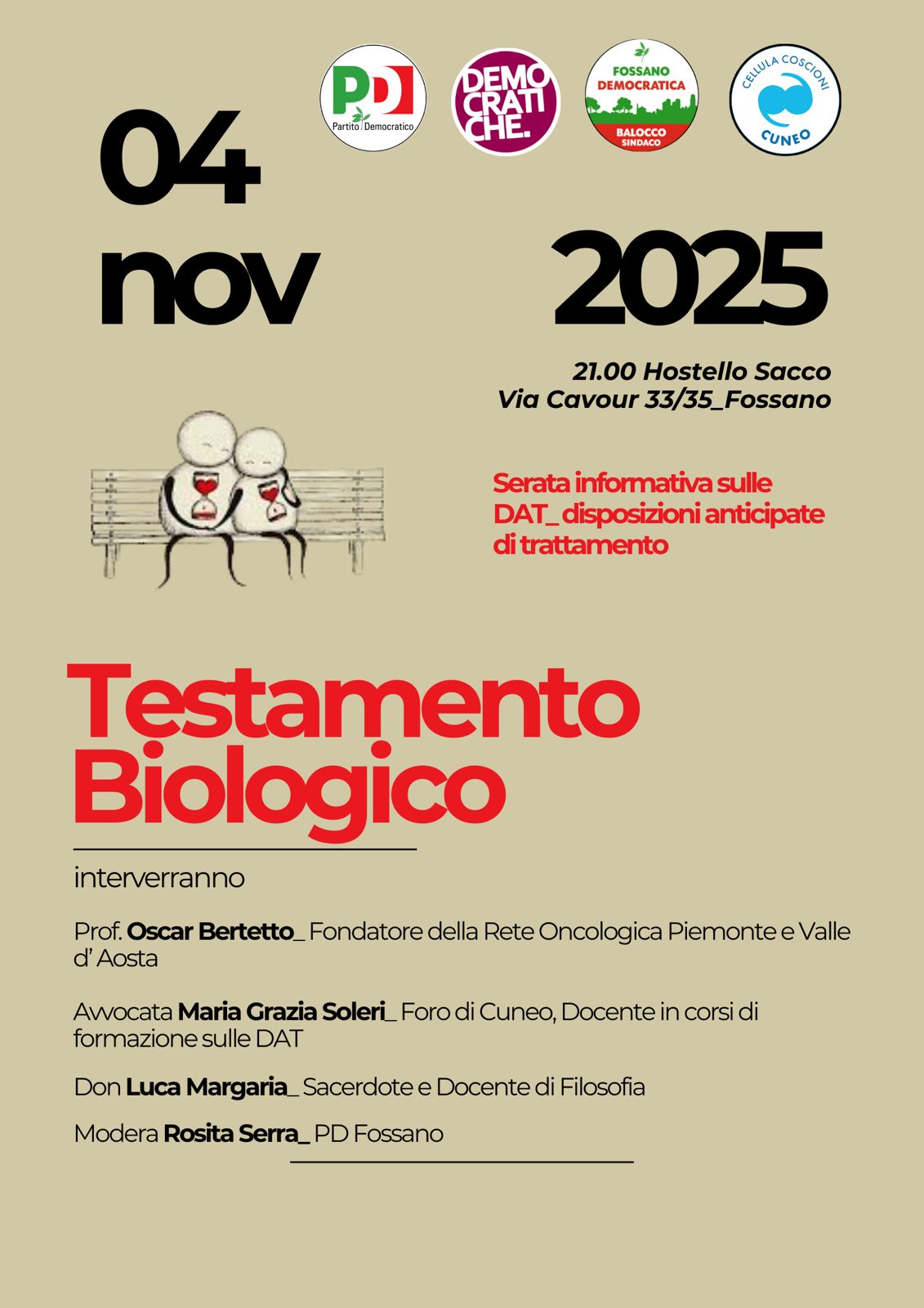 serata sul testamento biologico a Fossano