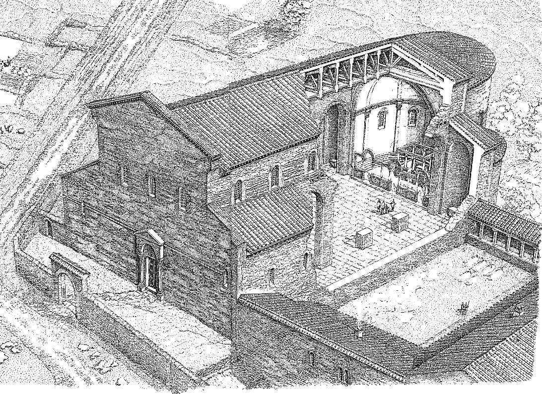 Ipotesi ricostruttiva della Chiesa e dell'Abbazia di San Dalmazzo nell'VIII secolo